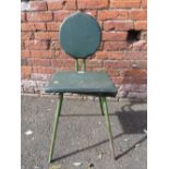 A 1960'S GREEN BRITISH RAIL GUARDSMAN CARRIAGE CHAIR IMPRESSED WITH 'BR' ON COVERS