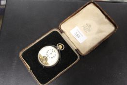 A HALLMARKED SILVER HEBDOMAS PATENT EIGHT DAYS SWISS MADE OPEN FACED MANUAL WIND POCKET WATCH IN