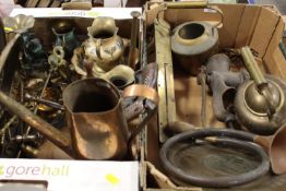 TWO TRAYS OF ASSORTED METAL WARE TO INCLUDE HUNTING HORN, SAFTIKILLER GUN ETC