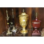 FOUR DECORATIVE TABLE LAMPS TO INCLUDE A GOLD LEAF STYLE EXAMPLE