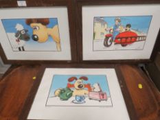 THREE WALLACE AND GROMIT FRAMED PRINTS