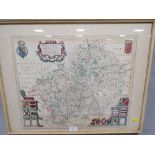 BARRIE A/F CLARK FRAMED SPITFIRE PRINT TOGETHER WITH A FRAMED MAP OF WARWICKSHIRE AND A PRINT OF
