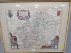 BARRIE A/F CLARK FRAMED SPITFIRE PRINT TOGETHER WITH A FRAMED MAP OF WARWICKSHIRE AND A PRINT OF