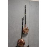TWO ANTIQUE LONG HANDLED COPPER WARMING PANS