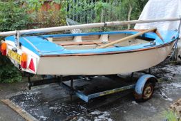 A LARGE 15FT FIBREGLASS SAILING BOAT ON TRAILER