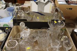 TWO TRAYS OF ASSORTED GLASS WARE TO INCLUDE VASES