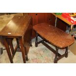 A VINTAGE OAK DROPLEAF TABLE AND A COPPER TOP TABLE TYPE TABLE (2)