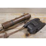 A LEATHER CASED HILARY 'EVEREST X25 ' X40 FOUR DRAW TELESCOPE TOGETHER WITH A VINTAGE THE TANK