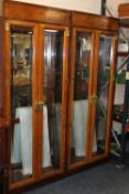 A PAIR OF LARGE MODERN GLAZED CHINESE STYLE BOOKCASES - GLASS SHELVES H-203 W-81 CM (2)