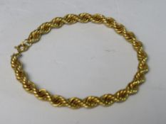 A HALLMARKED 9CT GOLD ROPE TWIST BRACELET, approximate weight 8 g
