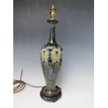 A TALL DOULTON LAMBETH STONEWARE LAMP BASE, of slender form, the design with beaded