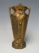 A SMALL ART NOUVEAU GILDED BRONZE VASE, early 20th century, decorated with trailing vines and grapes