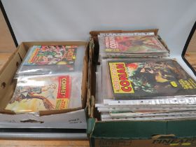 TWO TRAYS OF ASSORTED COMICS, one containing approximately 90 x The Savage Sword of Conan The