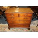 A 19TH CENTURY MAHOGANY INLAID CHEST OF FIVE DRAWERS, with brushing slide, raised on bracket feet, H