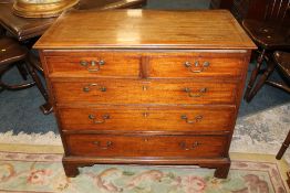 A 19TH CENTURY MAHOGANY INLAID CHEST OF FIVE DRAWERS, with brushing slide, raised on bracket feet, H