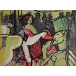 (XX). Impressionist interior scene with figures at The Moulin Rouge, unsigned, mixed media on