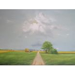 NEIL FAULKNER (XX). North Staffordshire artist, extensive landscape under a sweeping sky with figure