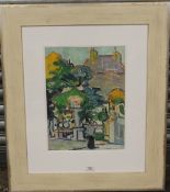 EARLY 20TH CENTURY SCOTTISH COLOURIST STYLE IMPRESSIONIST STREET SCENE WITH FIGURE, unsigned, oil on