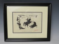 PABLO RUIS PICASSO (1881-1973). Bullfighting scene, signed in pencil lower right, lithograph on