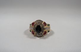 A HALLMARKED 9CT GOLD MULTI GEMSET DRESS RING, approx weight 4.2 g, ring size O