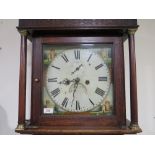 A 19TH CENTURY OAK CASED LONGCASE CLOCK, having a painted dial, housing an eight day movement,