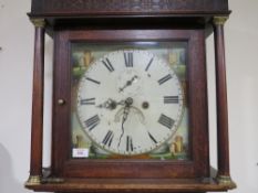 A 19TH CENTURY OAK CASED LONGCASE CLOCK, having a painted dial, housing an eight day movement,