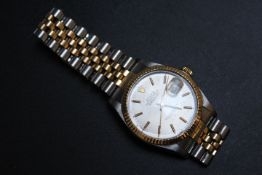ROLEX - A OYSTER PERPETUAL DATEJUST WRIST WATCH, on bi colour stainless steel bracelet, complete