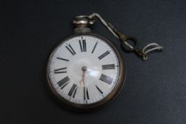 A HALLMARKED SILVER PAIR CASED VERGE POCKET WATCH BY ALLEN OF W.HAMPTON - BIRMINGHAM 1824, on four