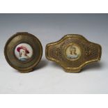 TWO LATE 19TH . EARLY 20TH CENTURY CONTINENTAL BRASS DECORATIVE TRINKET BOXES, each with a