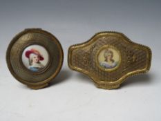 TWO LATE 19TH . EARLY 20TH CENTURY CONTINENTAL BRASS DECORATIVE TRINKET BOXES, each with a