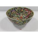 A VINTAGE ORIENTAL DECORATIVE HAND PAINTED ENAMELLED BOWL, with butterfly and character mark