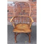 A 19TH CENTURY OAK WINDSOR CHAIR, with crinoline stretcher, overall H 102 cmCondition Report:Three