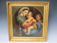 (XIX). A circular study of The Madonna and Child with onlooker, unsigned, oil on canvas, framed,