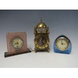 A SMITHS NELL GWYNNE BRASS CASED ELECTRIC LANTERN CLOCK, together with two Art Deco glass dressing