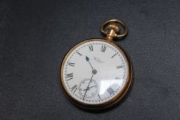 A HALLMARKED 9 CARAT GOLD WALTHAM USA OPEN FACED MANUAL WIND POCKET WATCH, Dia 5 cmCondition