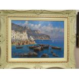 CONTINENTAL SCHOOL (XXI). An Italian harbour scene, signed lower left but indistinct, oil on canvas,