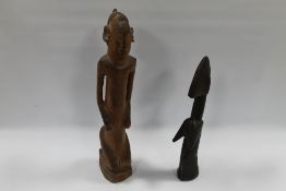 CONGO LUBA TRIBE KNEELING MALE TRIBAL ART FIGURE, together with a West African Mossi leather covered