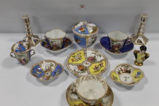 A COLLECTION OF ASSORTED CONTINENTAL PORCELAIN, to include cabinet cups and saucers, pair of