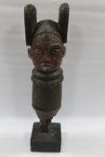 A LARGE MOUNTED AFRICAN TRIBAL ART CONGO KEBE PUPPET HEAD