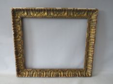 A 19TH CENTURY GOLD FRAME WITH LEAF DESIGN, frame W 6 cm, rebate 49 x 41 cm