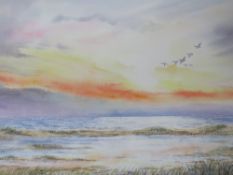 JENNY E. CAINE (XX). Lincolnshire artist, 'Sunrise Gibraltar Point', with geese in flight, see