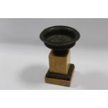 A 19TH CENTURY BRONZE AND SIENNA MARBLE URN ON STAND, of grand tour interest, H 15 cm