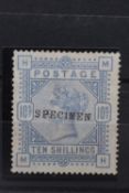 POSTAGE STAMP - S.G. 182 1883 10/= COBALT, unused, 'SPECIMEN' overprint