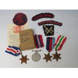A GROUP OF WWII CASUALTY MEDALS FOR Tpr F.H. JAY, together with a WWII Commando Signals cloth
