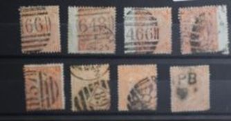 POSTAGE STAMPS - S.G. 94 1865 4d, plates 7-14, complete, fair to good used