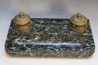 A MARBLE ORMOLU DESK STAND, with several recent repairs / adjustments, W 35 cm