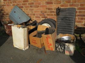 A LARGE SELECTION OF MAINLY MORRIS MINOR PARTS, TRIM AND TYRES, to include seats, running gear, heat