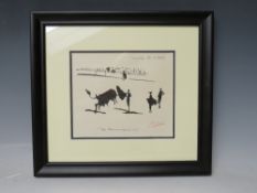 PABLO RUIS PICASSO (1881-1973). Bullfighting scene, signed in pencil lower right, lithograph on