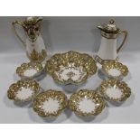 TWO LARGE NORITAKE COFFEE POTS, together with a Nippon gilt shaped bowl and six dishes (9)