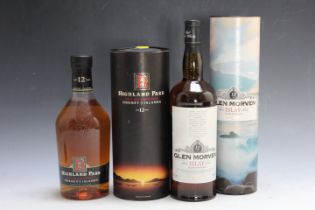 1 BOTTLE OF GLEN MORVEN AGED 12 YEARS ISLAY MALT WHISKY, in gift tube, together with 1 bottle of